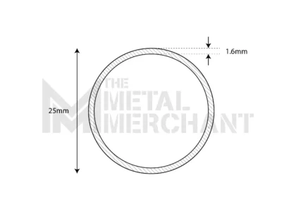 Aluminium Round Tube Pipe (25mm x 1.6mm)